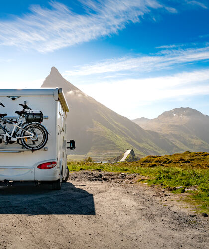 family-vacation-travel-rv-holiday-trip-motorhome-caravan-car-vacation-beautiful-nature-norway-natural-landscape